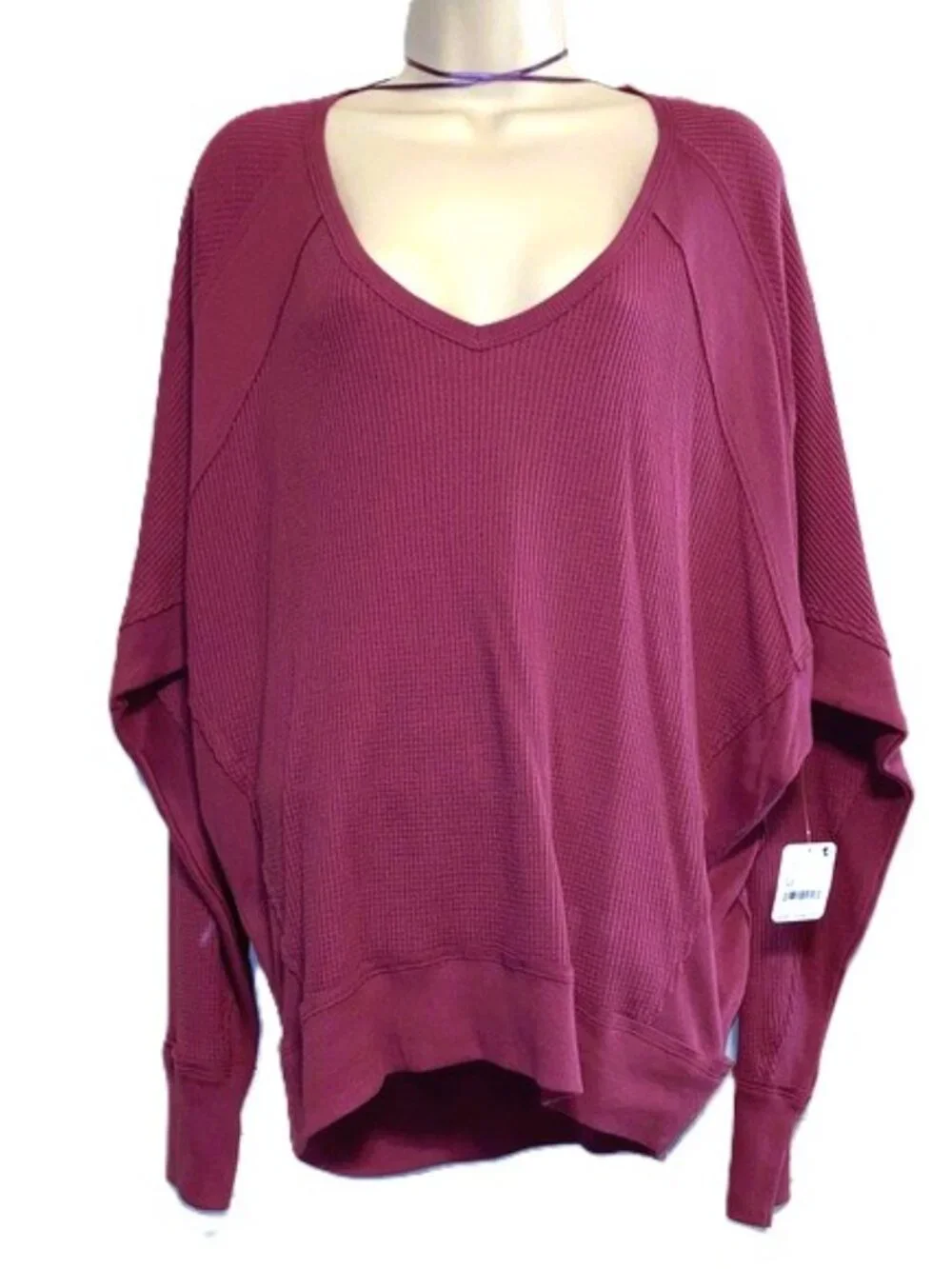 FREE PEOPLE Santa Clara Cotton Thermal V Neck Mulberry Top Womens Medium